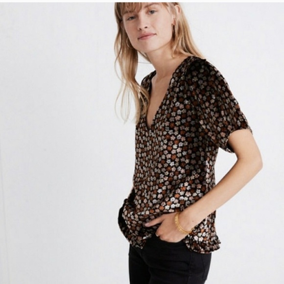 Madewell | Velvet | Tulip-Sleeve | Ruffle Trim Top - Picture 2 of 6